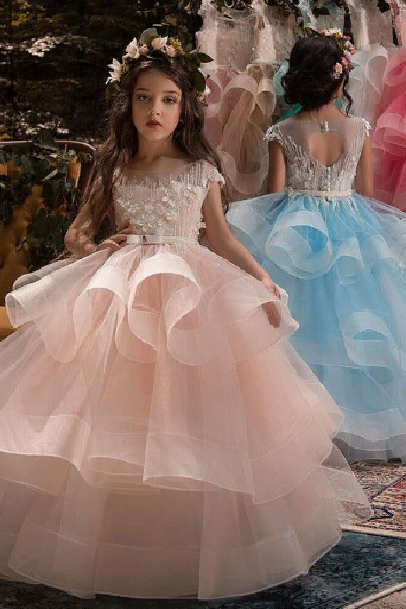 Illusion Round Sleeveless Neck Organza Floor Length Flower Girl Dresses 641380990865 - 10 Days / Pink / 2 - COCOMELODY